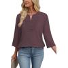 image:imageWIHOLL 34 Length Sleeve Womens Tops Boho V Neck Lace Shirt Trendy Blouses Dressy Casual Vacation Clothes S3XL05  Deep Plum