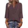 image:imageWIHOLL 34 Length Sleeve Womens Tops Boho V Neck Lace Shirt Trendy Blouses Dressy Casual Vacation Clothes S3XL05  Deep Plum