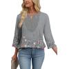 image:imageWIHOLL 34 Length Sleeve Womens Tops Boho V Neck Lace Shirt Trendy Blouses Dressy Casual Vacation Clothes S3XL05  Floral Grey