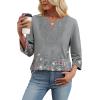 image:imageWIHOLL 34 Length Sleeve Womens Tops Boho V Neck Lace Shirt Trendy Blouses Dressy Casual Vacation Clothes S3XL05  Floral Grey