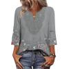 image:imageWIHOLL 34 Length Sleeve Womens Tops Boho V Neck Lace Shirt Trendy Blouses Dressy Casual Vacation Clothes S3XL05  Floral Grey