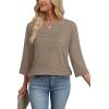 image:imageWIHOLL 34 Length Sleeve Womens Tops Boho V Neck Lace Shirt Trendy Blouses Dressy Casual Vacation Clothes S3XL05  Khaki