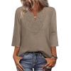 image:imageWIHOLL 34 Length Sleeve Womens Tops Boho V Neck Lace Shirt Trendy Blouses Dressy Casual Vacation Clothes S3XL05  Khaki