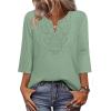 image:imageWIHOLL 34 Length Sleeve Womens Tops Boho V Neck Lace Shirt Trendy Blouses Dressy Casual Vacation Clothes S3XL05  Mint Green