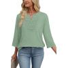 image:imageWIHOLL 34 Length Sleeve Womens Tops Boho V Neck Lace Shirt Trendy Blouses Dressy Casual Vacation Clothes S3XL05  Mint Green