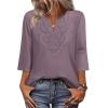 image:imageWIHOLL 34 Length Sleeve Womens Tops Boho V Neck Lace Shirt Trendy Blouses Dressy Casual Vacation Clothes S3XL05  Taro Purple