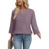 image:imageWIHOLL 34 Length Sleeve Womens Tops Boho V Neck Lace Shirt Trendy Blouses Dressy Casual Vacation Clothes S3XL05  Taro Purple