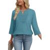 image:imageWIHOLL 34 Length Sleeve Womens Tops Boho V Neck Lace Shirt Trendy Blouses Dressy Casual Vacation Clothes S3XL05  Turquoise