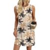 image:imageWIHOLL Casual Dresses for Women Crewneck Sleeveless Tank Dress Summer Spring Boho Vacation ClothesKhaki Coconut Palm