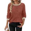image:imageWIHOLL Long Sleeve Shirts for Women Lightweight Sweaters Fall Outfits 2026 Color Block Winter Clothing Dressy Casual Soft03caramel