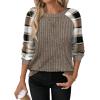 image:imageWIHOLL Long Sleeve Shirts for Women Lightweight Sweaters Fall Outfits 2026 Color Block Winter Clothing Dressy Casual Soft08khaki Plaid