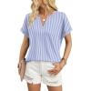 image:imageWIHOLL Womens Blouses Spring Tops Short Sleeve Shirts Dressy Casual Summer Vacation Fashion Clothing 2026Blue White Striped