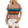 image:imageWIHOLL Womens Blouses Spring Tops Short Sleeve Shirts Dressy Casual Summer Vacation Fashion Clothing 2026Colorful Striped