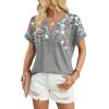 image:imageWIHOLL Womens Blouses Spring Tops Short Sleeve Shirts Dressy Casual Summer Vacation Fashion Clothing 2026Floral Grey