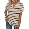 image:imageWIHOLL Womens Blouses Spring Tops Short Sleeve Shirts Dressy Casual Summer Vacation Fashion Clothing 2026Khaki Black Striped