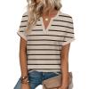 image:imageWIHOLL Womens Blouses Spring Tops Short Sleeve Shirts Dressy Casual Summer Vacation Fashion Clothing 2026Khaki Black Striped