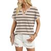 image:imageWIHOLL Womens Blouses Spring Tops Short Sleeve Shirts Dressy Casual Summer Vacation Fashion Clothing 2026Khaki Black Striped