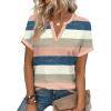 image:imageWIHOLL Womens Blouses Spring Tops Short Sleeve Shirts Dressy Casual Summer Vacation Fashion Clothing 2026Pink Blue Striped