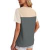image:imageWIHOLL Womens Fashion 2026 Color Block Shirts Short Sleeve Crewneck Knitted Spring Summer Tops Casual TrendyBeige Gray