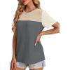 image:imageWIHOLL Womens Fashion 2026 Color Block Shirts Short Sleeve Crewneck Knitted Spring Summer Tops Casual TrendyBeige Gray