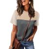 image:imageWIHOLL Womens Fashion 2026 Color Block Shirts Short Sleeve Crewneck Knitted Spring Summer Tops Casual TrendyBeige Gray