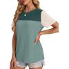 image:imageWIHOLL Womens Fashion 2026 Color Block Shirts Short Sleeve Crewneck Knitted Spring Summer Tops Casual TrendyBeige Green