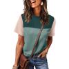 image:imageWIHOLL Womens Fashion 2026 Color Block Shirts Short Sleeve Crewneck Knitted Spring Summer Tops Casual TrendyBeige Green