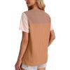 image:imageWIHOLL Womens Fashion 2026 Color Block Shirts Short Sleeve Crewneck Knitted Spring Summer Tops Casual TrendyBeige Khaki