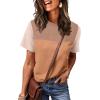 image:imageWIHOLL Womens Fashion 2026 Color Block Shirts Short Sleeve Crewneck Knitted Spring Summer Tops Casual TrendyBeige Khaki