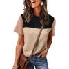 image:imageWIHOLL Womens Fashion 2026 Color Block Shirts Short Sleeve Crewneck Knitted Spring Summer Tops Casual TrendyBlack