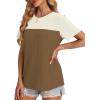 image:imageWIHOLL Womens Fashion 2026 Color Block Shirts Short Sleeve Crewneck Knitted Spring Summer Tops Casual TrendyBrown Beige