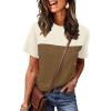 image:imageWIHOLL Womens Fashion 2026 Color Block Shirts Short Sleeve Crewneck Knitted Spring Summer Tops Casual TrendyBrown Beige