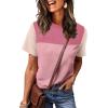 image:imageWIHOLL Womens Fashion 2026 Color Block Shirts Short Sleeve Crewneck Knitted Spring Summer Tops Casual TrendyCream Pink