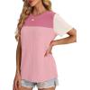 image:imageWIHOLL Womens Fashion 2026 Color Block Shirts Short Sleeve Crewneck Knitted Spring Summer Tops Casual TrendyCream Pink