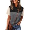 image:imageWIHOLL Womens Fashion 2026 Color Block Shirts Short Sleeve Crewneck Knitted Spring Summer Tops Casual TrendyGray Black