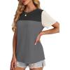 image:imageWIHOLL Womens Fashion 2026 Color Block Shirts Short Sleeve Crewneck Knitted Spring Summer Tops Casual TrendyGray Black