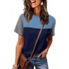 image:imageWIHOLL Womens Fashion 2026 Color Block Shirts Short Sleeve Crewneck Knitted Spring Summer Tops Casual TrendyGray Blue