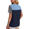 image:imageWIHOLL Womens Fashion 2026 Color Block Shirts Short Sleeve Crewneck Knitted Spring Summer Tops Casual TrendyGray Blue