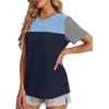 image:imageWIHOLL Womens Fashion 2026 Color Block Shirts Short Sleeve Crewneck Knitted Spring Summer Tops Casual TrendyGray Blue