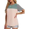 image:imageWIHOLL Womens Fashion 2026 Color Block Shirts Short Sleeve Crewneck Knitted Spring Summer Tops Casual TrendyGreen