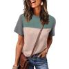 image:imageWIHOLL Womens Fashion 2026 Color Block Shirts Short Sleeve Crewneck Knitted Spring Summer Tops Casual TrendyGreen
