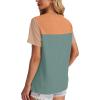image:imageWIHOLL Womens Fashion 2026 Color Block Shirts Short Sleeve Crewneck Knitted Spring Summer Tops Casual TrendyGreen Orange