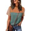image:imageWIHOLL Womens Fashion 2026 Color Block Shirts Short Sleeve Crewneck Knitted Spring Summer Tops Casual TrendyGreen Orange