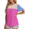 image:imageWIHOLL Womens Fashion 2026 Color Block Shirts Short Sleeve Crewneck Knitted Spring Summer Tops Casual TrendyHot Pink
