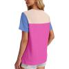 image:imageWIHOLL Womens Fashion 2026 Color Block Shirts Short Sleeve Crewneck Knitted Spring Summer Tops Casual TrendyHot Pink