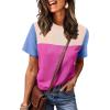 image:imageWIHOLL Womens Fashion 2026 Color Block Shirts Short Sleeve Crewneck Knitted Spring Summer Tops Casual TrendyHot Pink