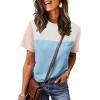 image:imageWIHOLL Womens Fashion 2026 Color Block Shirts Short Sleeve Crewneck Knitted Spring Summer Tops Casual TrendyLight Blue