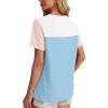 image:imageWIHOLL Womens Fashion 2026 Color Block Shirts Short Sleeve Crewneck Knitted Spring Summer Tops Casual TrendyLight Blue