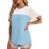 image:imageWIHOLL Womens Fashion 2026 Color Block Shirts Short Sleeve Crewneck Knitted Spring Summer Tops Casual TrendyLight Blue