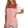 image:imageWIHOLL Womens Fashion 2026 Color Block Shirts Short Sleeve Crewneck Knitted Spring Summer Tops Casual TrendyLight Coral